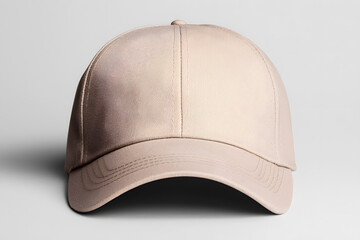 Fototapeta premium Stylish beige cap display studio product minimalist background front view fashion statement