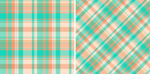 Vibrant teal, peach, and cream plaid patterns.  Perfect for textile design, fashion, website backgrounds, or scrapbooking. Two distinct styles offer versatility.