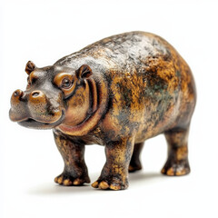 Fototapeta premium Intricate bronze hippopotamus figurine, detailed texture, rich patina