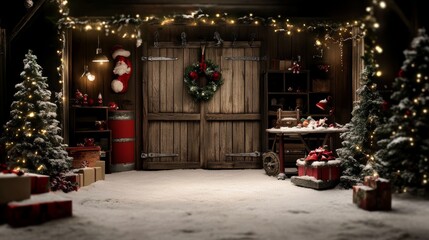 Fototapeta premium A charming holiday scene with Santa in a cozy workshop setting.