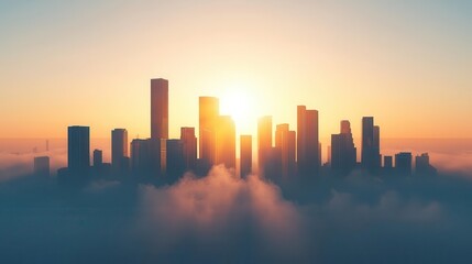 Naklejka premium Glowing cityscape with clean air rising above, urban health focus, 3D illustration