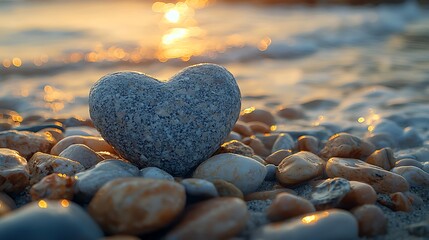 Fototapeta premium Heart Shaped Stone at Sunset Beach