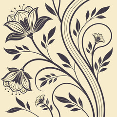 Art Deco Floral Vector Pattern with Wavy Golden Lines - Luxury Design