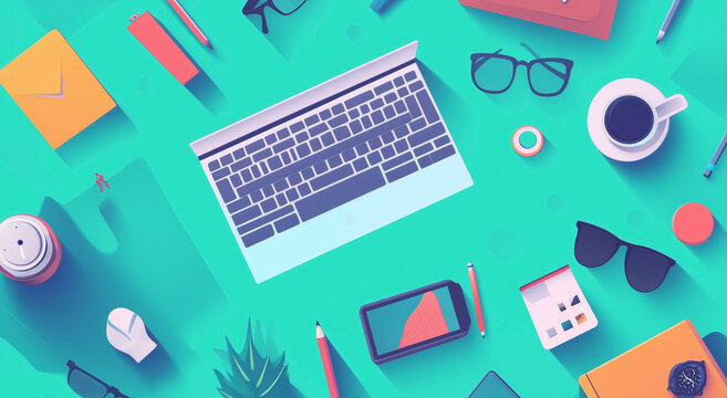 Top View Modern Office Desk Accessories