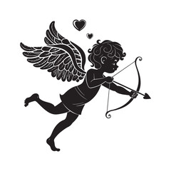 Fototapeta premium Cupid Angel silhouette black and white