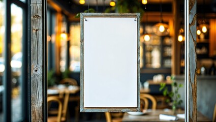 Mockup billboards or white promotion poster displayed on the front of the restaurant, coffee shop Promotion information for marketing announcements and details 