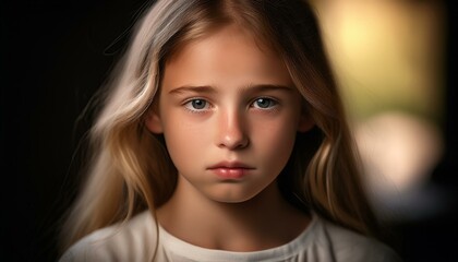 Fototapeta premium 悲しい顔の表情をする女の子のポートレート。AIで生成