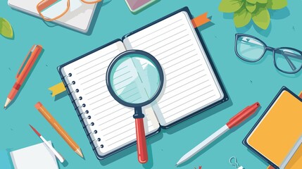 Professional Notebook with Text and Magnifying Glass on Green Background