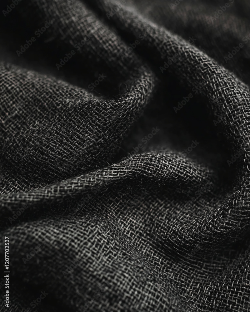 Poster close-up of crumpled dark fabric with detailed texture and folds