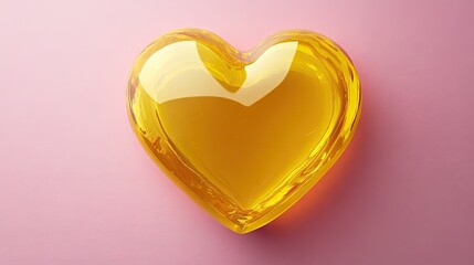 A glossy yellow heart on a muted pink background, centered with an inviting design for captions.