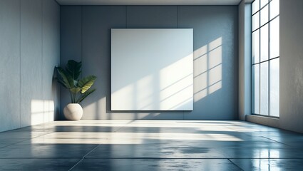 Contemporary concrete interior with empty banner  