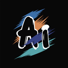 Bold AI logo design with vibrant colors and brushstrokes.