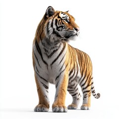 Obraz premium Majestic Tiger Standing with Grace Against a White Background