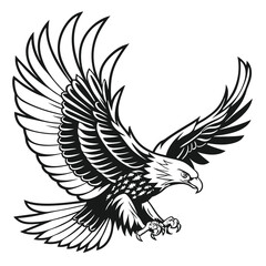 Dynamic Monochrome Doodle of an Eagle in a Swooping Attack