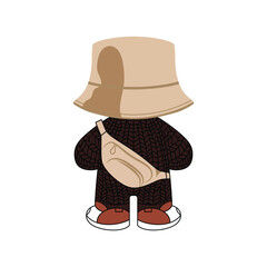 Trendy Cartoon Character with Bucket Hat and Fanny Pack