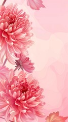Naklejka premium Soft pink chrysanthemums emerge amidst a radiant glow, their petals unfolding in the delicate light. This ethereal scene captures the essence of spring with a tender and inviting warmth.