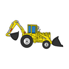 Colorful Illustration of a Yellow Excavator