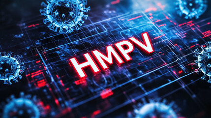 hmpv virus shown on background which is similiar to covid 19, Human metapneumovirus outbreak background with disease and conscious and medical science concept, hmpv virus floating on background.