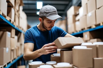 Warehouse Worker Carefully Packing Boxes