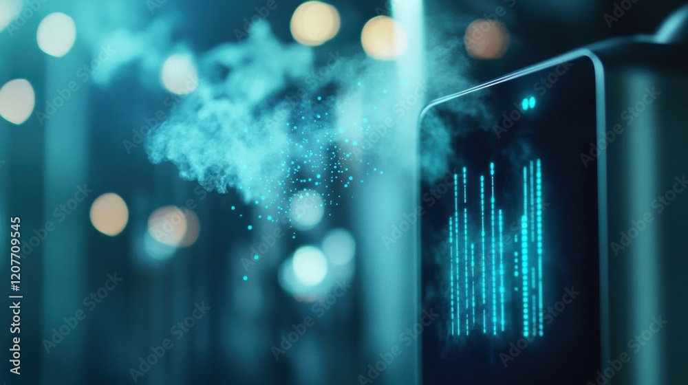 Poster futuristic turnstile access control system is analyzing big data stream with augmented reality and a