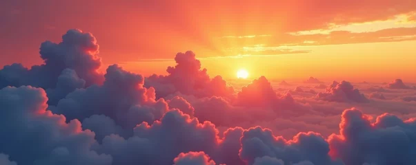Fototapete Softly glowing clouds float across the orange-hued sky at sunset, orange hues, sky scenery, landscapes © intothestar