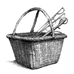 Obraz premium Wicker basket with fishing rods.