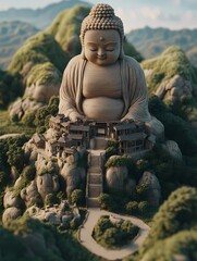 Fototapeta premium Miniature Buddha: Serenity Captured in Isometric Art