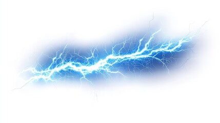 Powerful electric lightning bolt with bright blue energy striking across isolated on transparent background