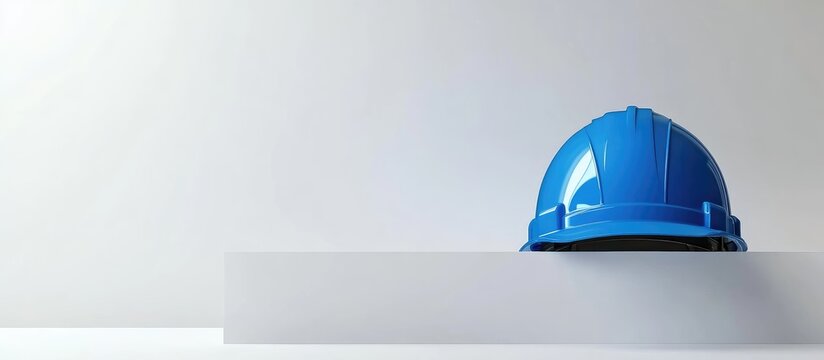 Help Wanted Signage for Stock Industry Featuring Blue Hardhat on Minimalist Grey Background with Blank Text Space for Promotional Use