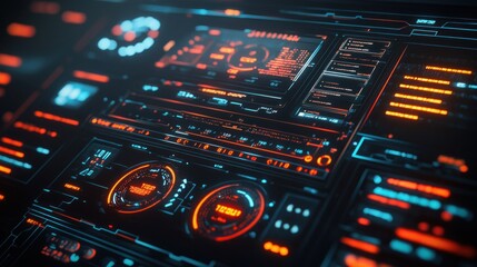 Fototapeta premium Futuristic Digital Interface: Neon Orange and Cyan Hues
