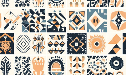 Seamless Tile Patterns Featuring Intricate Geometric and Floral Motifs, Hand-Drawn Doodles, and Traditional Ethnic Designs in Muted and Vibrant Color Palettes