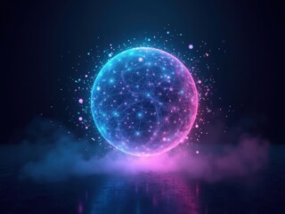Fototapeta premium Exploration of luminous sphere representing big data concepts floating in a dark space with vibrant colors and particles swirling around
