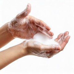 Fototapeta premium washing hands with soap on white background