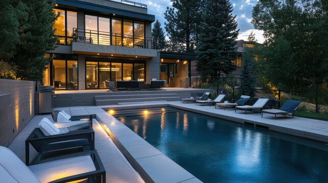 Luxury Mountain Home with Pool at Dusk
