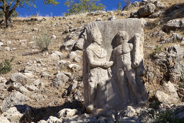 Stele discovered in 1953 in Southestern Turkey. King Antiochus I and demigod Heracles