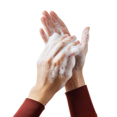washing hands with soap on transparent background