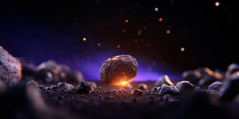 Fototapeta premium A stunning cosmic scene featuring a glowing rock among celestial debris in space.