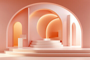 Fototapeta premium Abstract pastel architectural background with arches and soft lighting