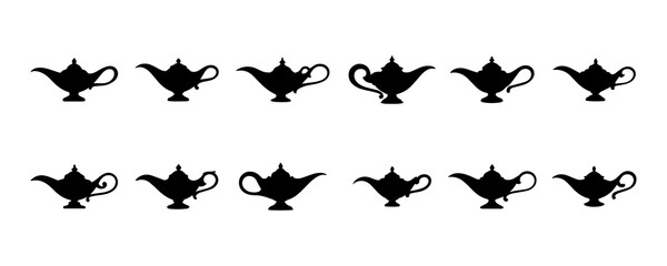 Oil lamp silhouette set isolated on a white background.
