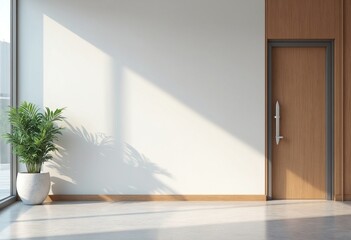 Comfortable office lobby interior with blank white wall