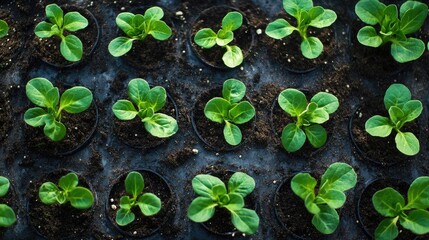 Lettuce seedlings growing in organic soil arranged in a neat row on a vegetable farm promoting healthy green produce cultivation.