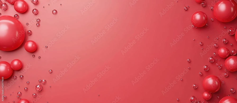Wall mural vibrant red background with glossy water droplets creating a dynamic space for product advertising a
