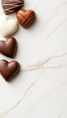 An assortment of heart-shaped chocolates on a marble surface, perfect for any occasion.