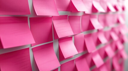 Home office organization with vibrant pink sticky notes for enhancing productivity and communication in a workspace setting