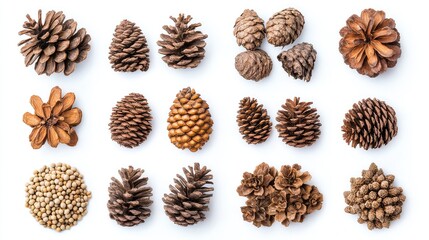 Obraz premium sets of pine seeds isolated on white background 