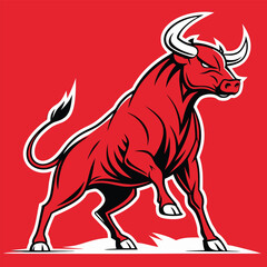 Fierce Red Bull Facing Forward Against a Bold Red Background