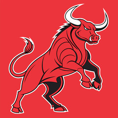 Fierce Red Bull Facing Forward Against a Bold Red Background