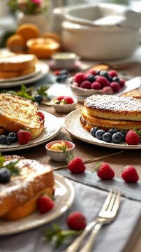 Easter French Toast Brunch: A Festive Spread with Berries and Muffins