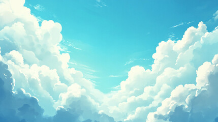 A serene background of soft, fluffy white clouds against a bright blue sky, creating a peaceful and uplifting atmosphere.