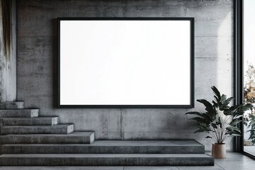Horizontal Poster Mockup in a industrial interior. 3d render